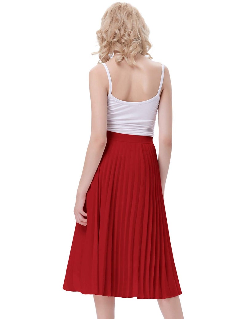 Kate Kasin Plus Size Pleated Midi Skirt Cocktail Evening Party Red Size 2XL KK659-4 - Image 5